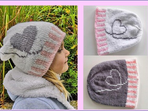 Strickanleitung Beanie "Hearts" in Doubleface - Größe anpassbar