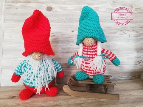 Häkelanleitung Wichtelpaar 28 cm und 25 cm groß