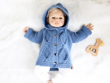Baby- & Kinderjacke "Jan", Gr. 50-116 (Raglan, Zopfmuster)