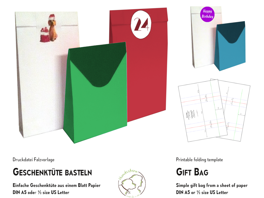 Gift bag from sheet of paper A5 / ½-size US Letter