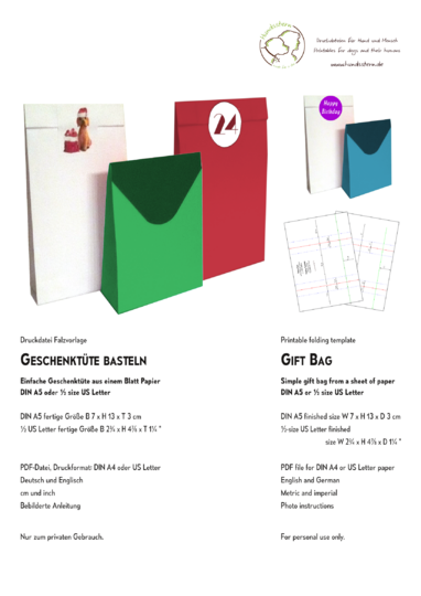 Geschenktüte aus 1 Blatt Papier DIN A5 / ½ US Letter