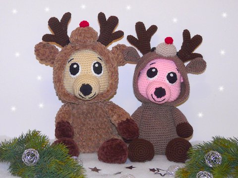 Häkelanleitung Teddy im Rentier Kostüm