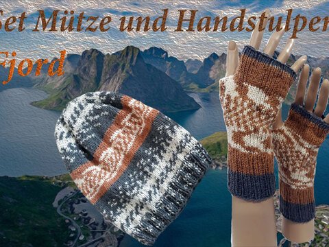 Strickanleitung Mütze und Handstulpen Fjord