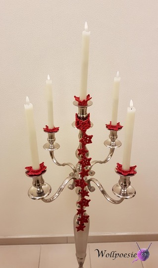 Kerzenmanschette für Stabkerzen, Stern in zwei Größen und Sternengirlande