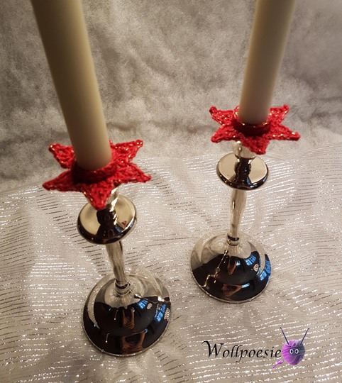 Kerzenmanschette für Stabkerzen, Stern in zwei Größen und Sternengirlande