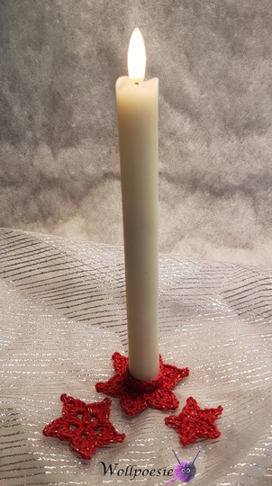 Kerzenmanschette für Stabkerzen, Stern in zwei Größen und Sternengirlande
