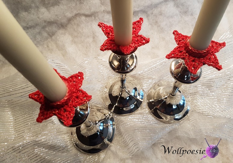 Kerzenmanschette für Stabkerzen, Stern in zwei Größen und Sternengirlande