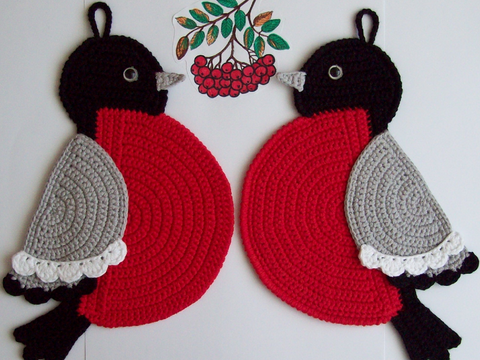 030DE Häkelanleitung Gimpel Topflappen - PDF Zabelina CP