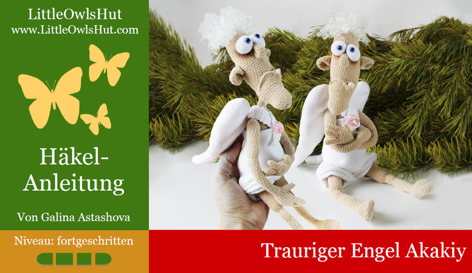 180DE Häkelanleitung Trauriger Engel Akakiy - Amigurumi PDF Astashova CP