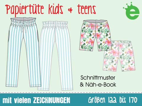 Papiertüte: Paperbag-Hose kids & teens • Gr. 122 – 176 • lässige Hose für Mädchen, Nähanfänger, Teenies