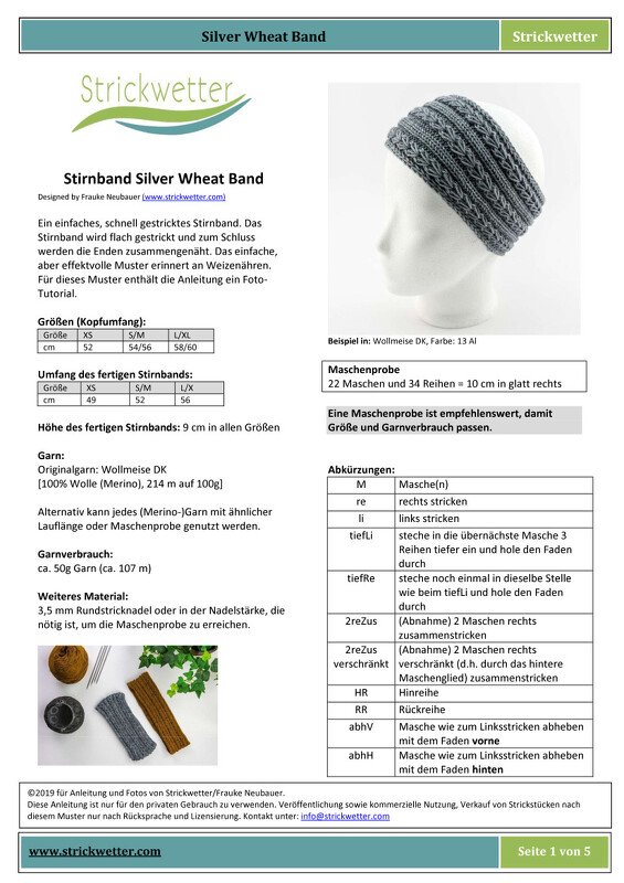 Knitting Pattern Headband Silver Wheat Band