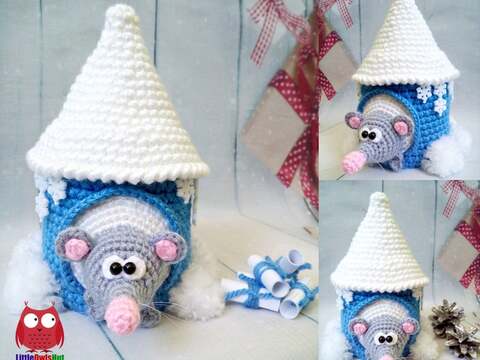 234 Crochet Pattern - Rat or Mouse in a winter house - Amigurumi PDF file by Knittoy CP