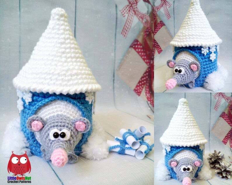 234 Crochet Pattern - Rat or Mouse in a winter house - Amigurumi PDF file by Knittoy CP