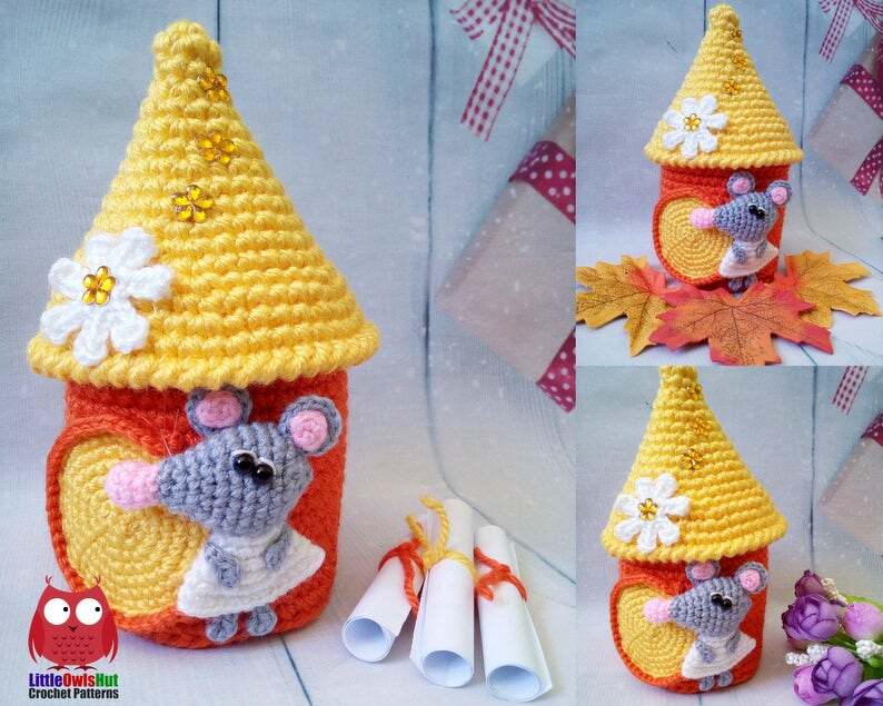 236 Crochet Pattern - Rat or Mouse in a summer house - Amigurumi PDF file by Knittoy CP