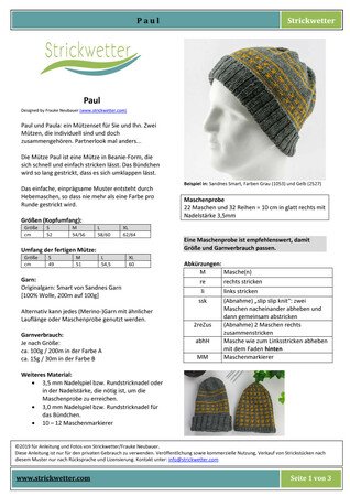Paula and Paula - Knitting pattern set of matching hats