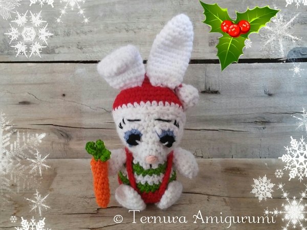 Crochet pattern Alex, the christmas rabbit PDF ternura amigurumi, english- deutsch- dutch