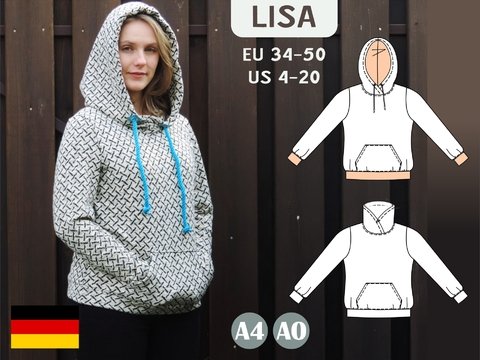 Lisa – Damen-Hoodie mit Wickelkapuze oder Kragen, Kängurutasche BU 80-116