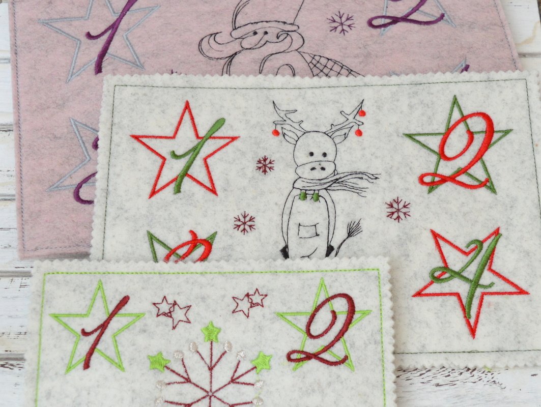 ITH Stickdatei Adventskranz to go 3erlei mit Elch Nikolaus Eiskristall 16x26cm