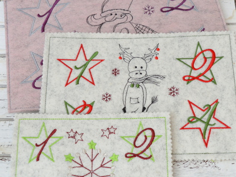 ITH Stickdatei Adventskranz to go 3erlei mit Elch Nikolaus Eiskristall 16x26cm