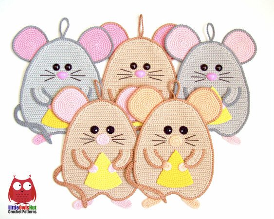 240 Crochet pattern - Mice the Cheese Eaters potholder decor, potholder or decorative pillow - Amigurumi PDF file by Zabelina CP