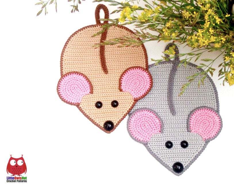 241 Crochet pattern - Rat Mice decor, potholder or decorative pillow - Amigurumi PDF file by Zabelina CP