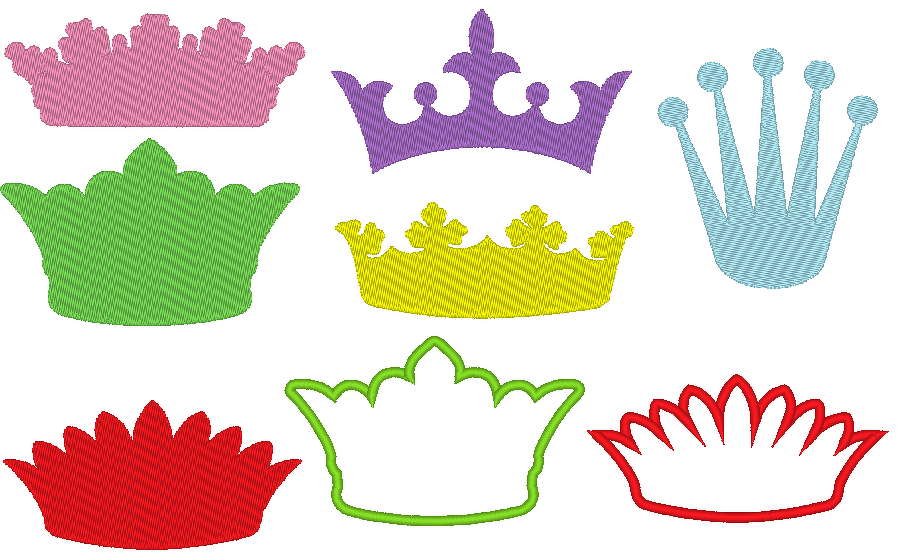 Stickdatei Kronen Krone Prinzessin gefüllt und Appli 1