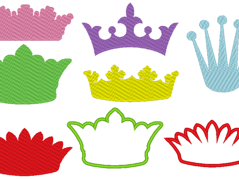 Stickdatei Kronen Krone Prinzessin gefüllt und Appli 1