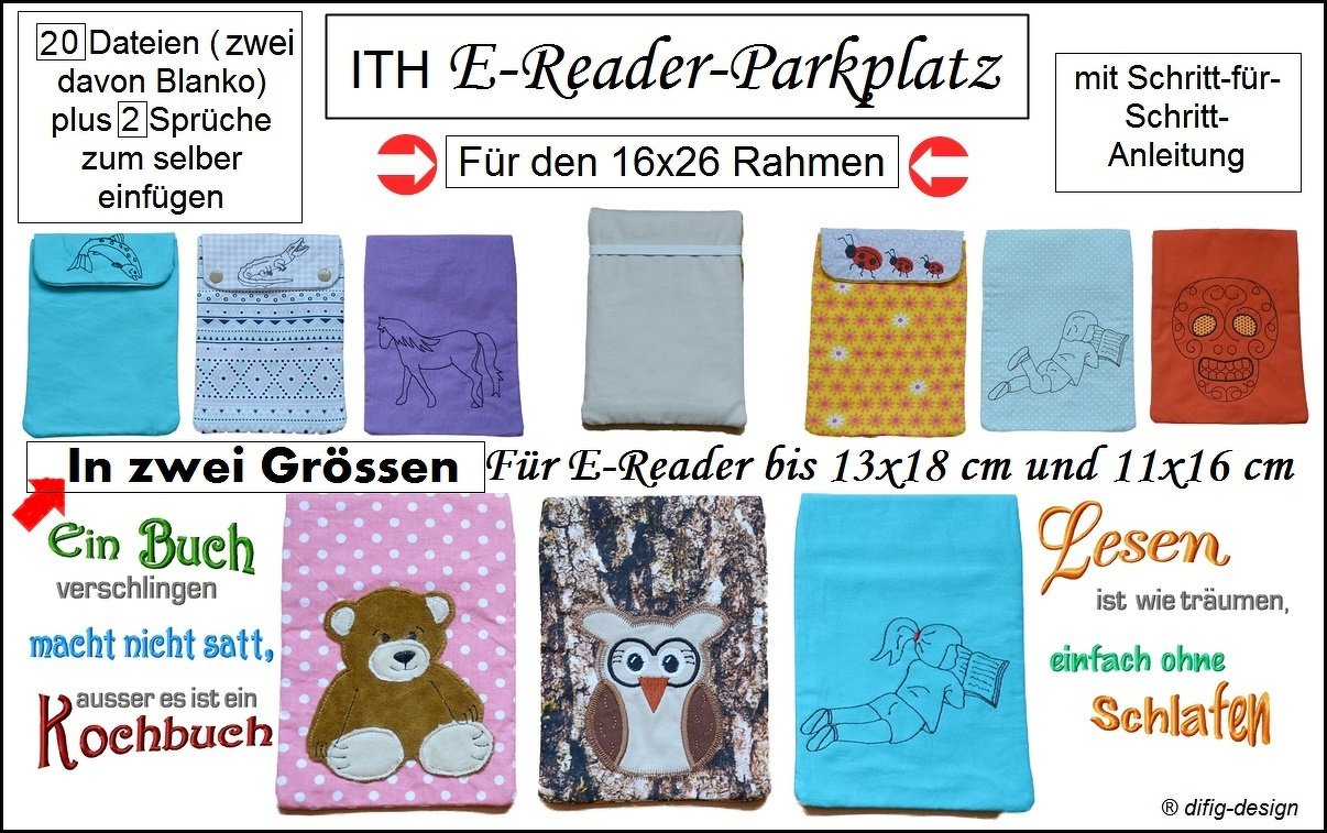ITH Stickdateien E-Reader-Parkplatz in ZWEI Grössen, für den 16x26 Rahmen