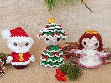 Weihnachts-Trio: Weihnachtsmann, Bäumchen & Engel – Häkelanleitung