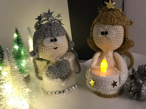 Häkelanleitung " 2 Engel auf Erden " mit Teelichthalter und Herz