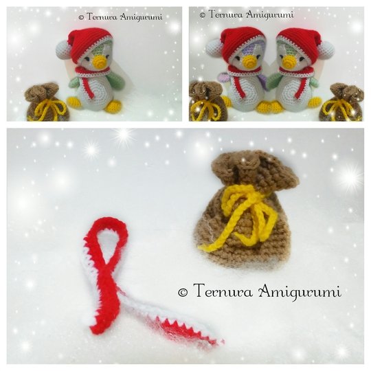 Häkelanleitung für Zubehör für Pinguine (Schal + Tasche) PDF ternura amigurumi english- deutsch- dutch