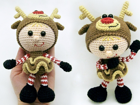 133DE Häkelanleitung Puppe Im Rentier Kleid - Amigurumi PDF Stelmakhova CP