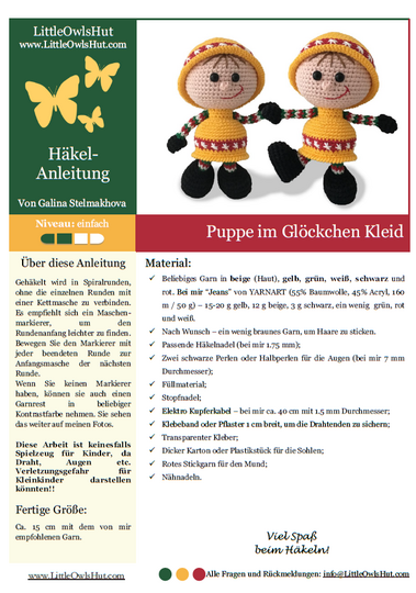 171DE Häkelanleitung Puppe im Glöckchen Kleid - Amigurumi PDF Stelmakhova CP