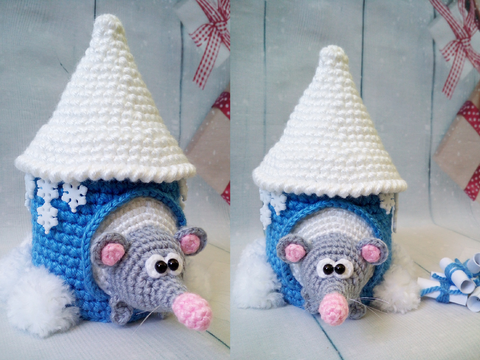 234DE Häkelanleitung Maus im Winterhaus - Amigurumi PDF Knittoy CP