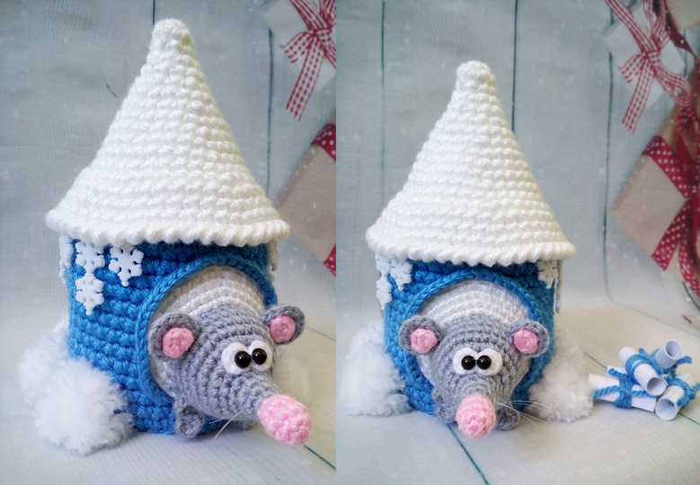 234DE Häkelanleitung Maus im Winterhaus - Amigurumi PDF Knittoy CP