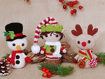 Fleißige Weihnachtshelfer: Schneemann, Weihnachtself & Rentier – Häkelanleitung