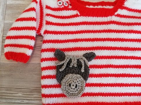 Strickanleitung Babypullover Gr.62/68  mit Esel Applikation