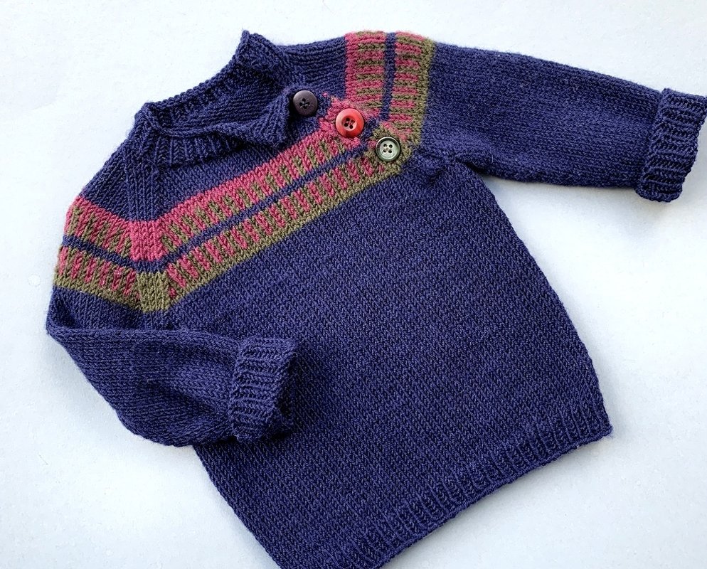 Kinderpullover mit Raglanpasse und Knopfleiste
