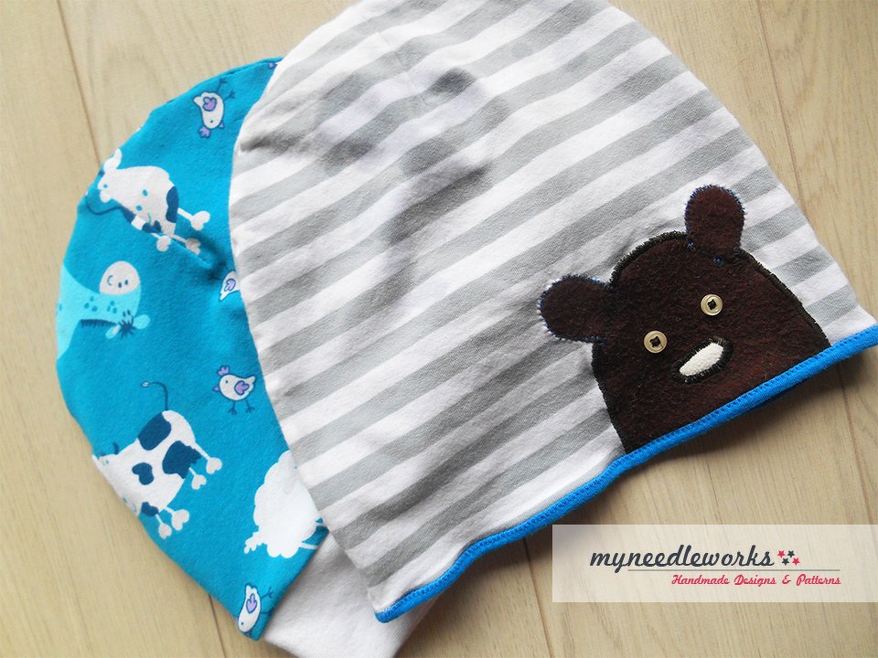 Nähanleitung + Schnittmuster: Kindermütze mit Bärenapplikation