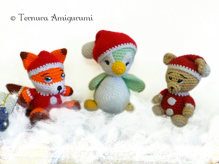 3 WEIHNACHTS HÄKELANLEITUNG !!! Nick, der Bär + Pinguin + Rocco, der Fuchs PDF ternura amigurumi english- deutsch- dutch
