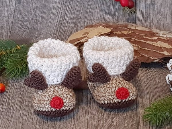 Baby Booties „Reindeer“ (0-6 months), Crochet Pattern