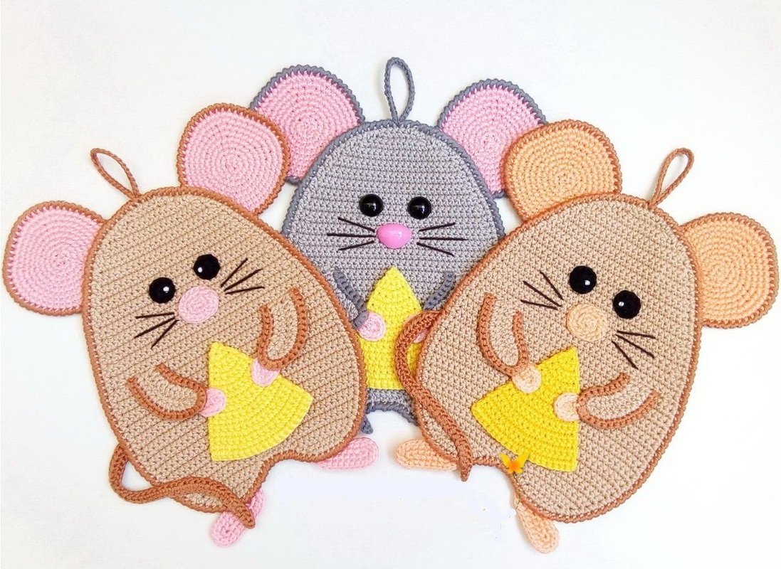 240DE Häkelanleitung Maus mit Käse Topflappen - PDF Zabelina CP