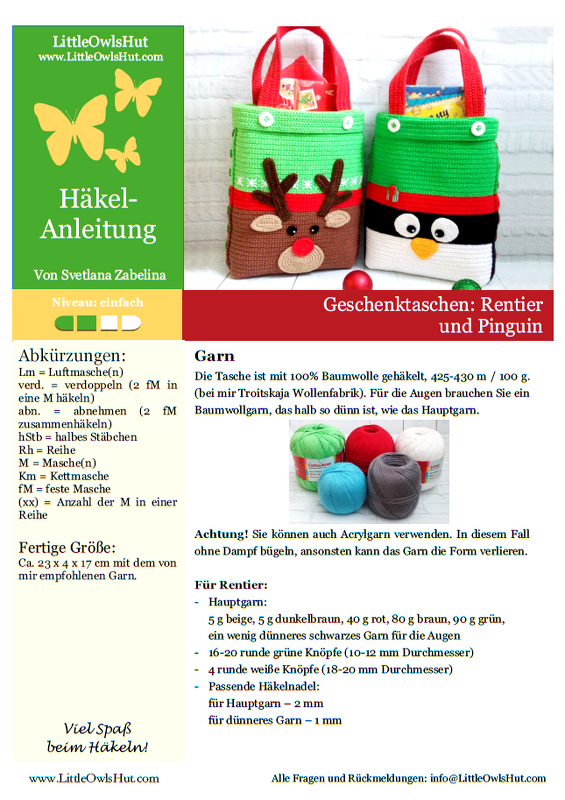 247DE Häkelanleitung Geschenktaschen: Rentier und Pinguin - PDF Zabelina CP - Bild 10