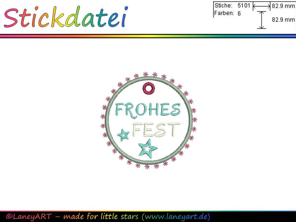 Stickdatei "Weihnachten - Anhänger Frohes Fest"