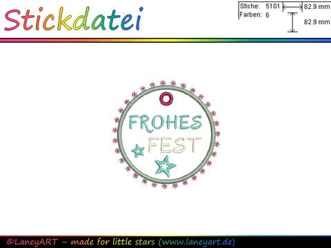Stickdatei "Weihnachten - Anhänger Frohes Fest"