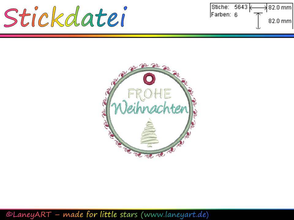 Stickdatei "Weihnachten - Anhänger Frohe Weihnachten"