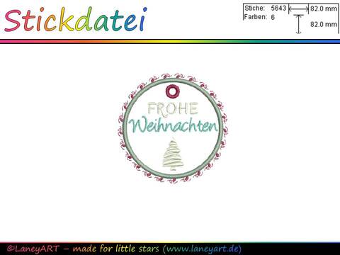 Stickdatei "Weihnachten - Anhänger Frohe Weihnachten"