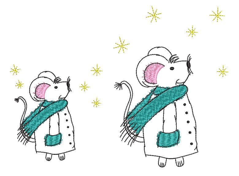 Stickdatei Wintermaus Redwork verschiedene Größen SET - Bild 6