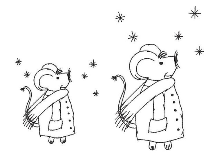 Stickdatei Wintermaus Redwork verschiedene Größen SET