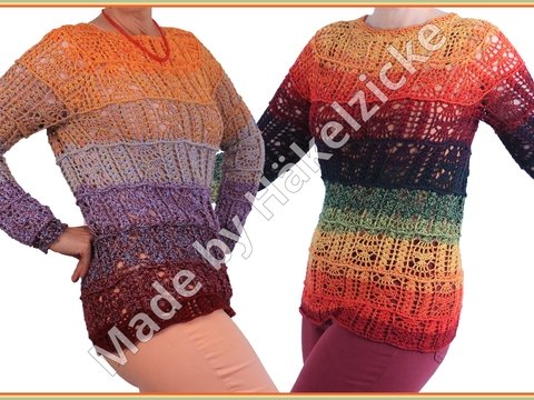 Häkelanleitung luftiger Langarmpullover Conny Größe S-XXL, RVO, Mustermix